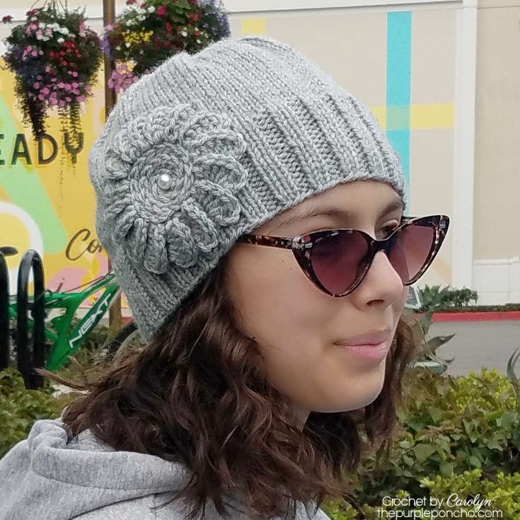 Easy Knit Beanie With Flower free crochet pattern by Carolyn Calderon